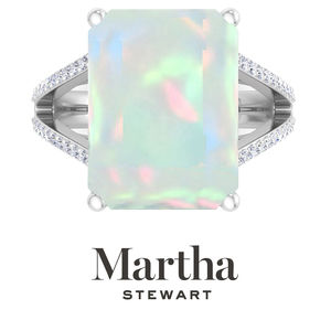 Martha Stewart 10 1/4 Carat Emerald Cut Opal and Diamond Ring
